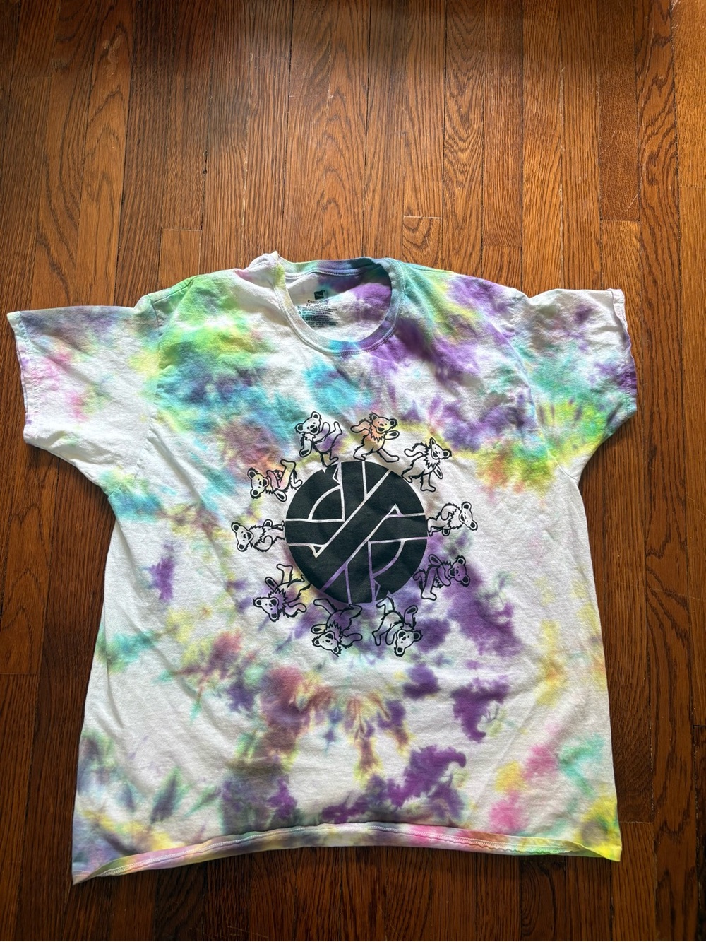 Tie-Dye Graphic Vintage Grateful Dead Tee with Dancing Bears - White/Multi XXL